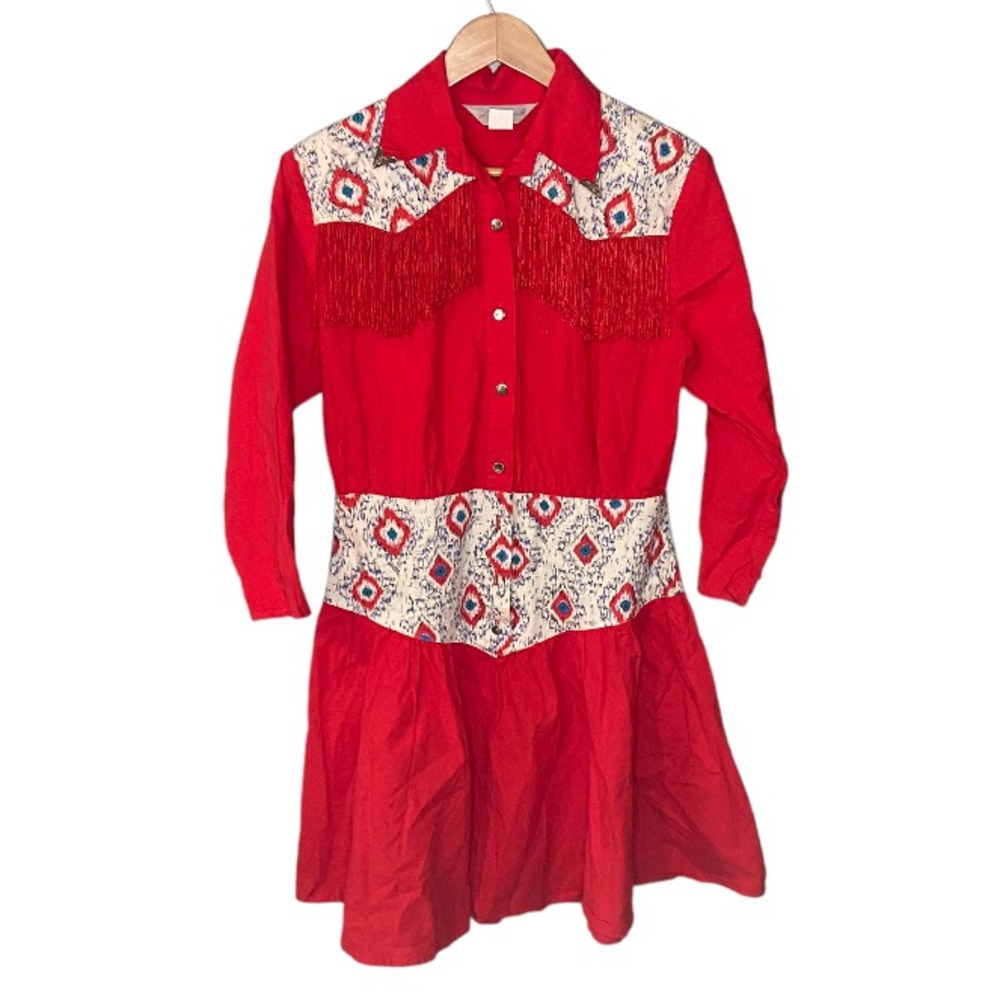 Vintage 80’s Lilia Smith Westernwear Fringe Collared Red Western Dress